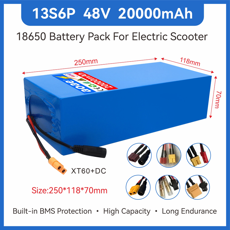 60V 30Ah Electric Scooter Battery - 48V電動スクーターバッテリー 13S6P 20Ah 18650 グレードAセル 2000W内蔵BMS