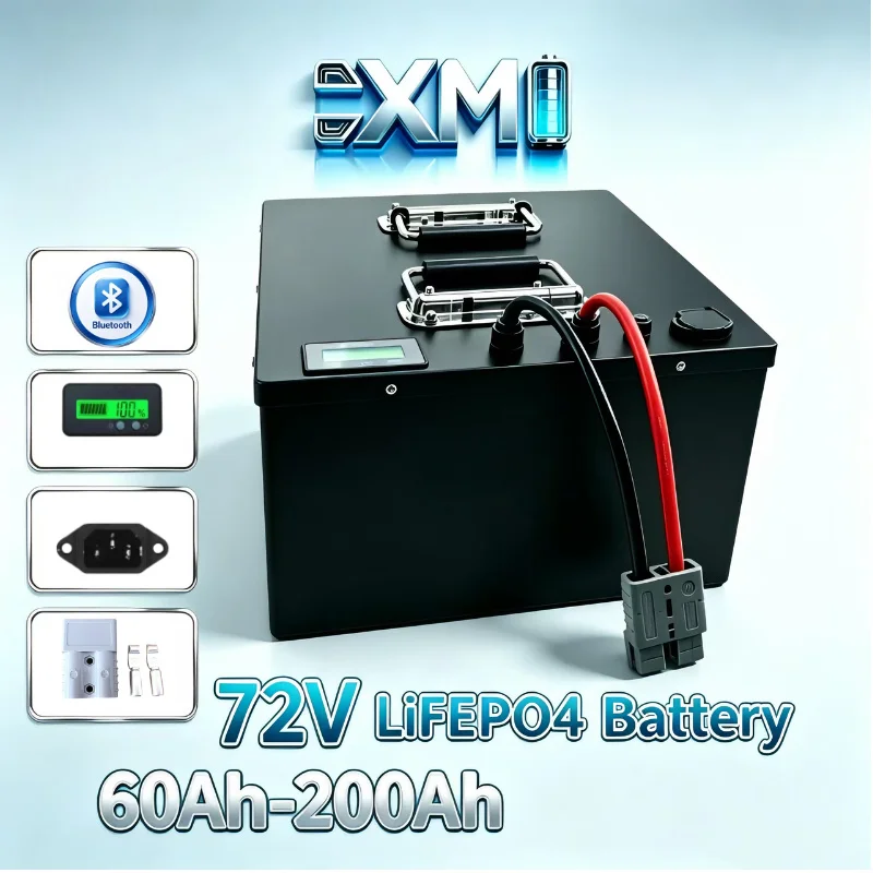 72V 60Ah Lifepo4 Battery Pack - 24S 72Vリン酸鉄リチウムバッテリーパック 50‑200Ah、Bluetooth BMSと充電器付き、7000W電動車両用耐久性のあるエネルギー貯蔵装置