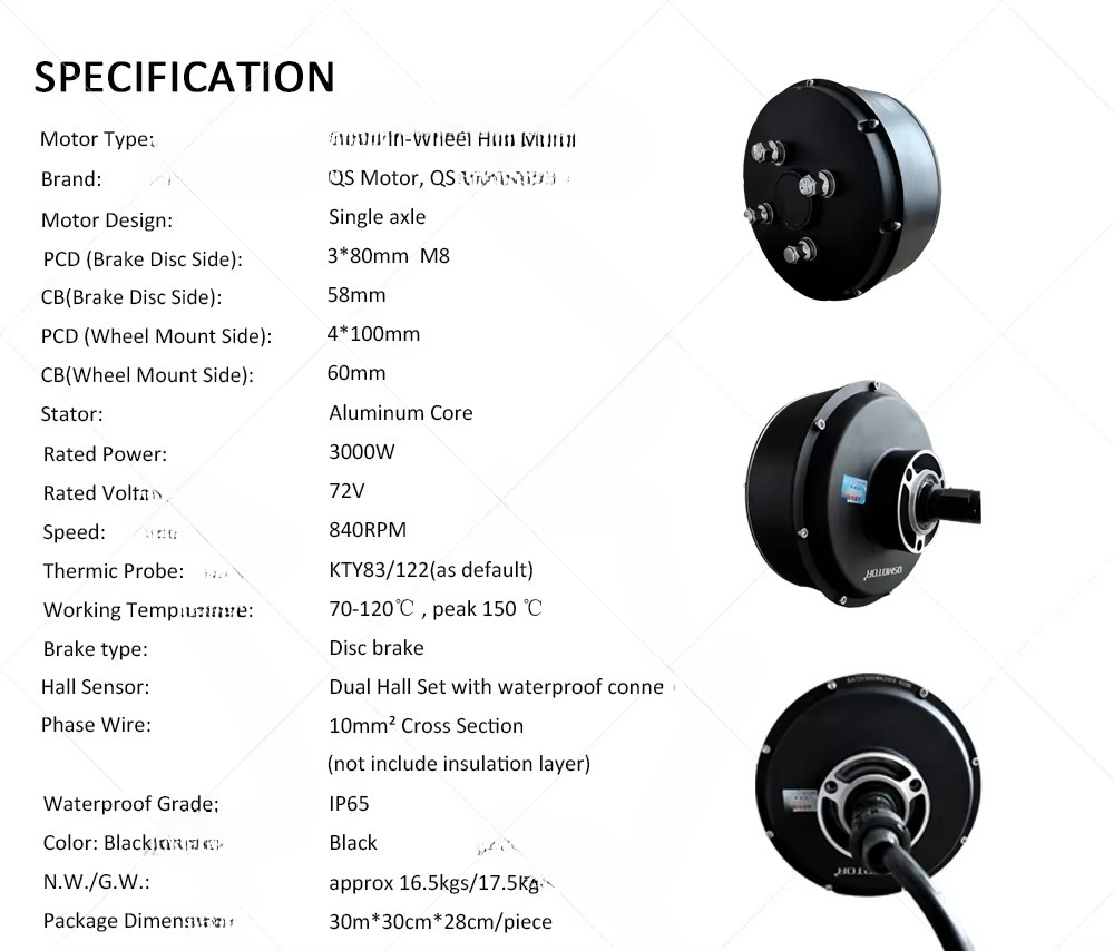 QSMOTOR 205 3000W V3 ブラシレスデュアル - Electric Motorcycle Conversion Kit 72V のレビューと価格